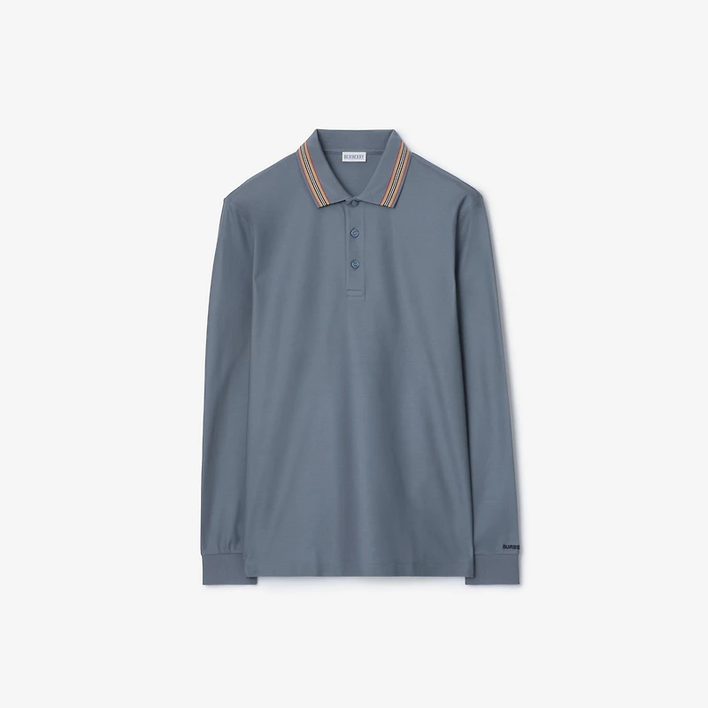 Long-sleeve Cotton Polo Shirt in Carbon blue - Men | Burberry® Official