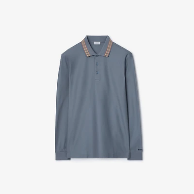 Long-sleeve Cotton Polo Shirt in Carbon blue - Men | Burberry® Official