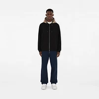 Check Hood Cotton Zip Hoodie in Black/archive beige - Men | Burberry® Official