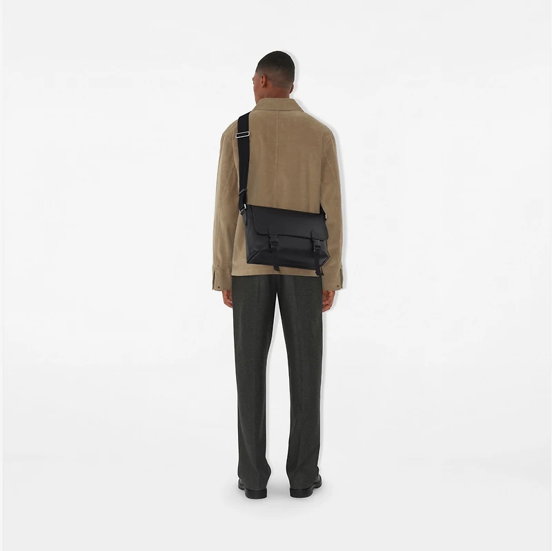 Embossed Check Buckled Messenger Bag​ in Black - Men, Leather | Burberry® Official