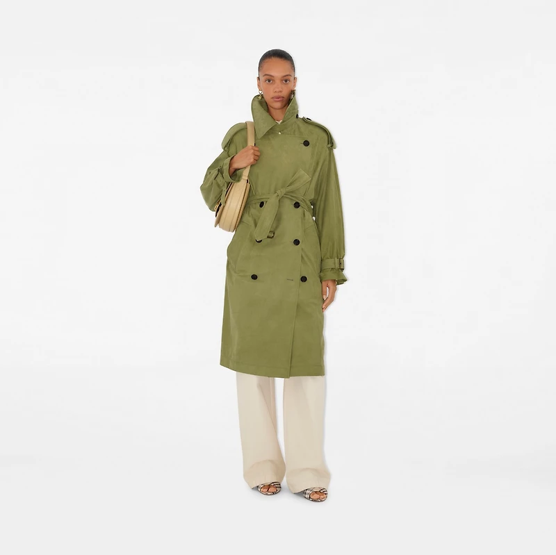 Long Nubuck Trench Coat in Wreath - Women, Leather | Burberry® Official