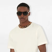 Check Trim Cotton T-shirt in Chalk white - Men | Burberry® Official