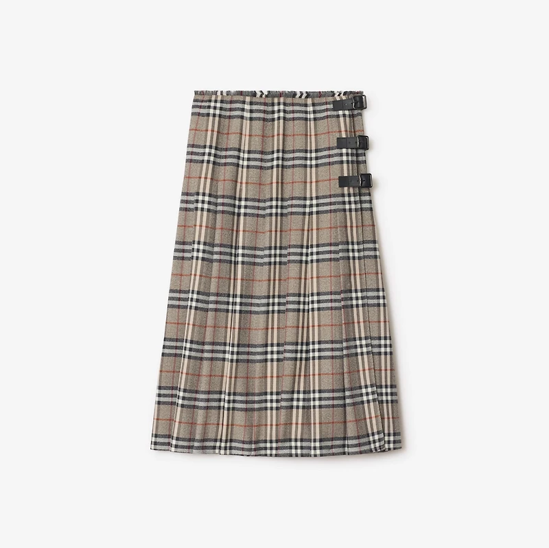 Check Wool Midi Kilt in Crater/dark charcoal - Women | Burberry® Official