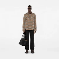 Oversized Fit Check Cotton Linen Shirt in Nut - Men | Burberry® Official