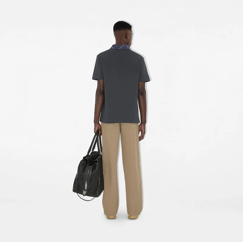 Check Collar Cotton Polo Shirt in Magnet - Men | Burberry® Official