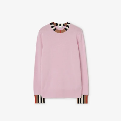 Icon Stripe Trim Wool Cashmere Sweater in Wisteria pink - Women | Burberry® Official