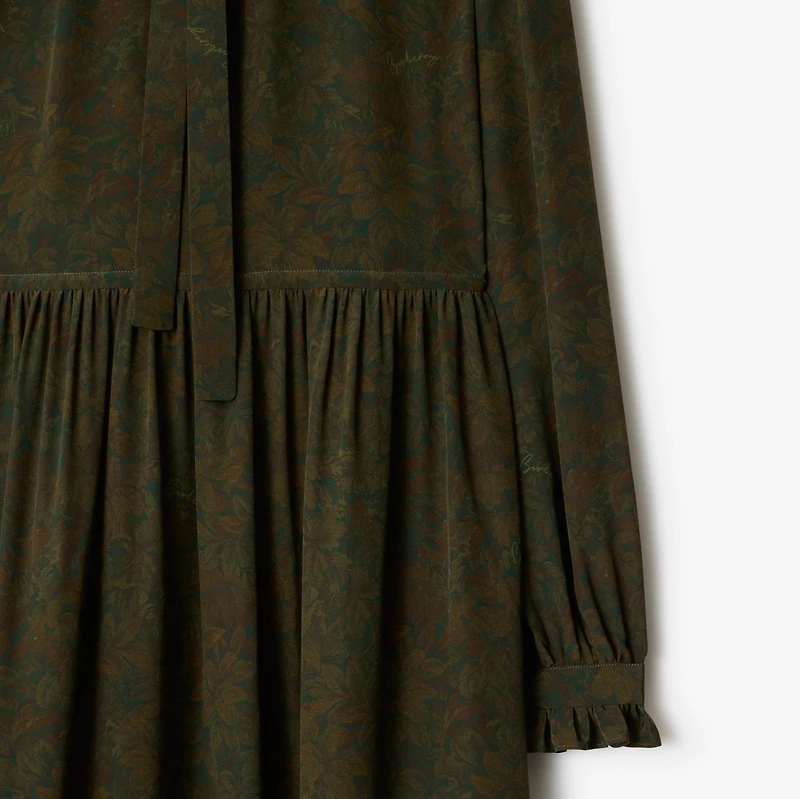 Foliage Silk Dress in Moat green - Women | Burberry® Official