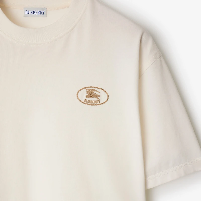 Cropped Cotton T-shirt in Chalk - Women | Burberry® Official