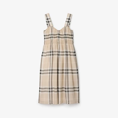 Shirred Check Cotton Dress in Stone beige - Women | Burberry® Official