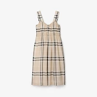 Shirred Check Cotton Dress in Stone beige - Women | Burberry® Official