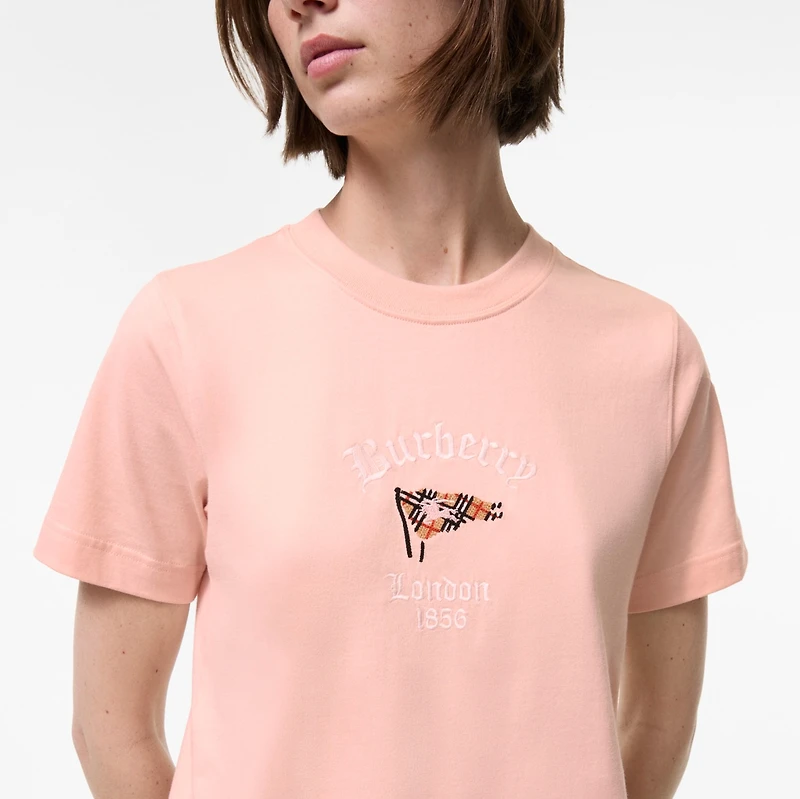 Check Flag Cotton T-shirt in Compact pink - Women | Burberry® Official