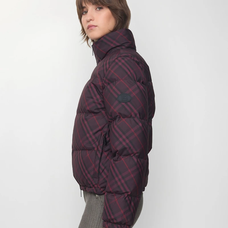 Check Ambleside Puffer Jacket in Wine red - Women | Burberry® Official