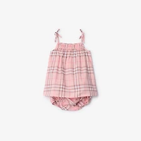 Check Cotton Dress with Bloomers in Peony pink - Children | Burberry® Official
