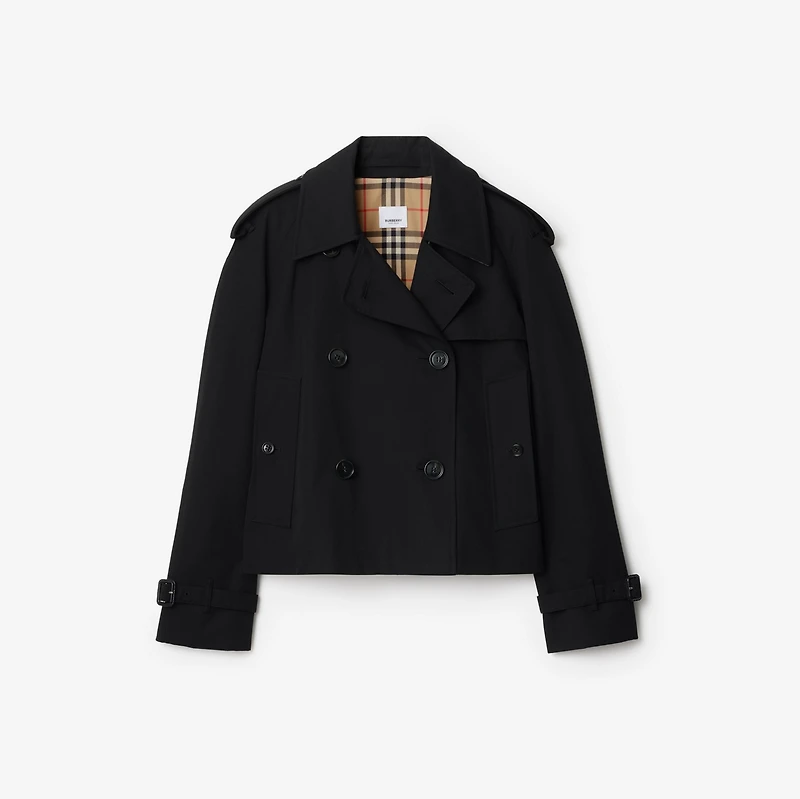 Cropped Gabardine Trench Jacket in Black - Women, Cotton | Burberry® Official