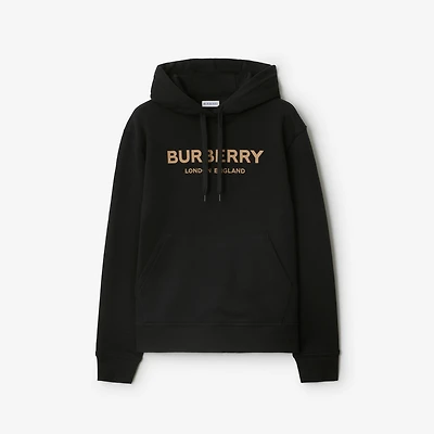 Logo Cotton Hoodie in Black - Women | Burberry® Official