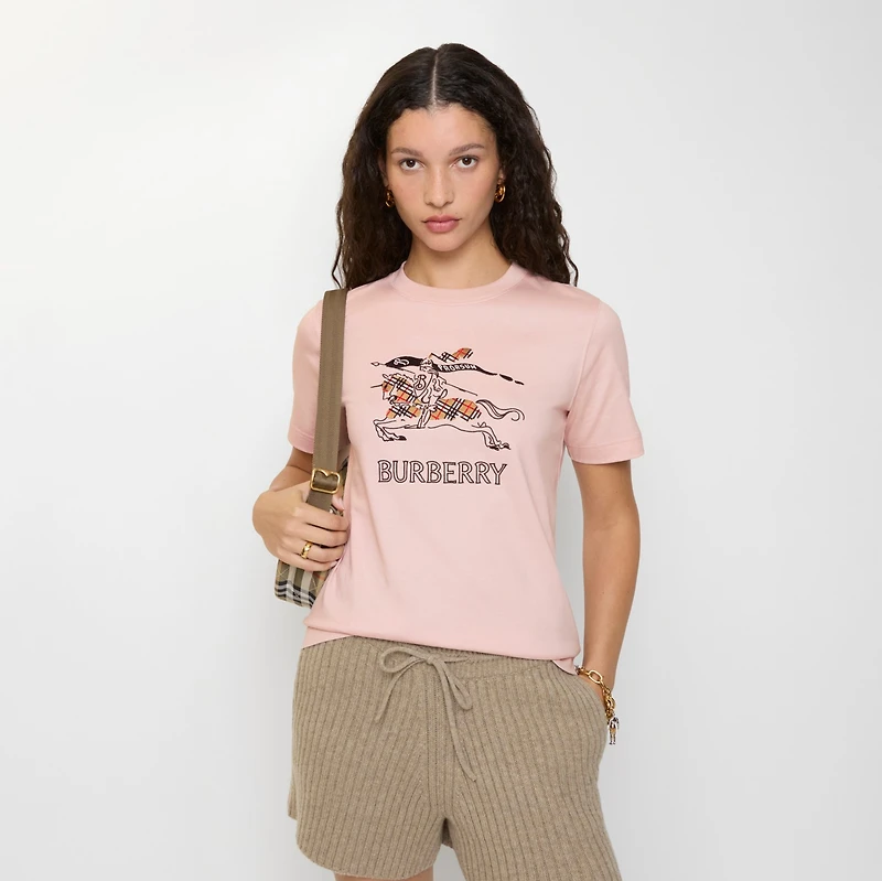 Knight Sketch Cotton T-shirt in Bouquet pink - Women | Burberry® Official