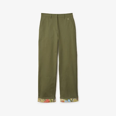 Highgrove Turn-up Cotton Trousers in Wreath - Women | Burberry® Official