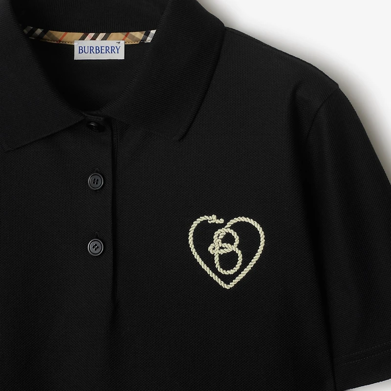 B Heart Cotton Polo Shirt in Black - Women | Burberry® Official