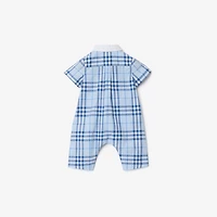 Check Cotton Playsuit in Ice blue - Children | Burberry® Official