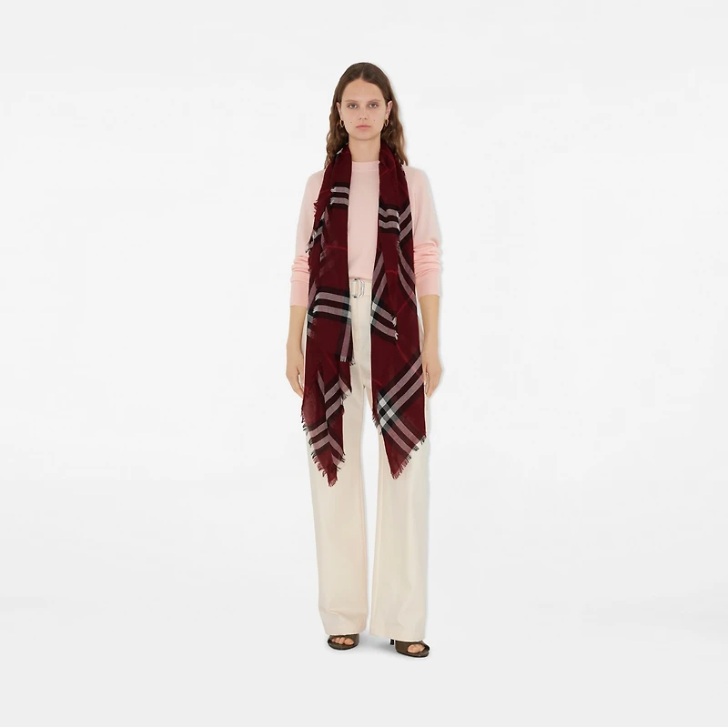 Wide Check Wool Scarf in Oxblood | Burberry® Official