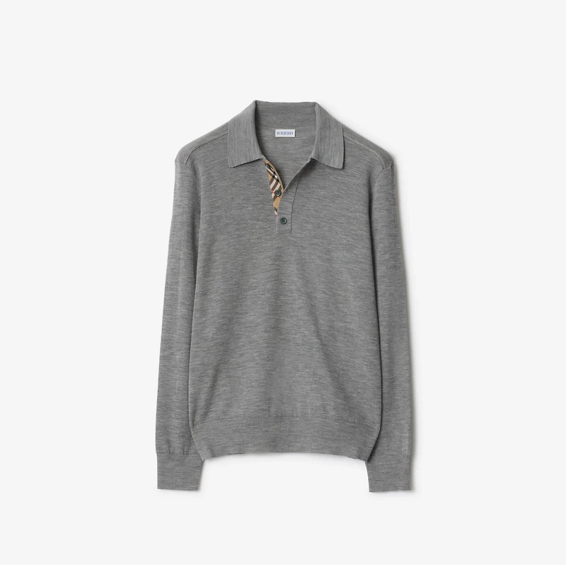 Long-sleeve Wool Polo Shirt in Grey - Men | Burberry® Official