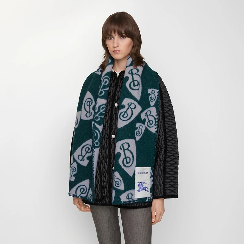 Cascading B Shield Wool Scarf in Phantom blue | Burberry® Official