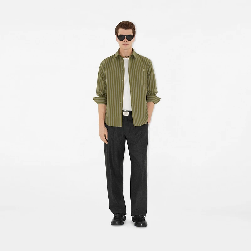 Regular Fit Striped Cotton Shirt in Wreath green - Men | Burberry® Official