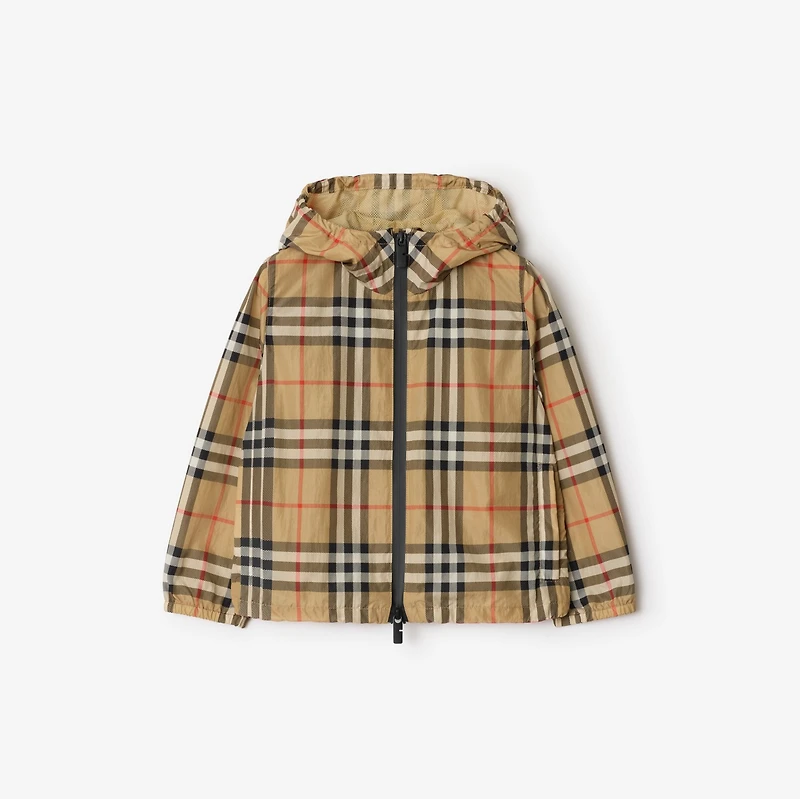 Check Nylon Hooded Jacket in Sand | Burberry® Official