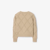Check Bow Wool Cashmere Cardigan in Oatmeal melange | Burberry® Official