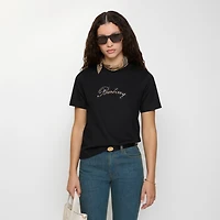 Check Cursive Logo Cotton T-shirt in Black - Women | Burberry® Official