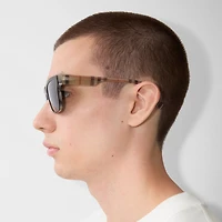 Check Rectangular Sunglasses in Black/beige Grey - Men | Burberry® Official