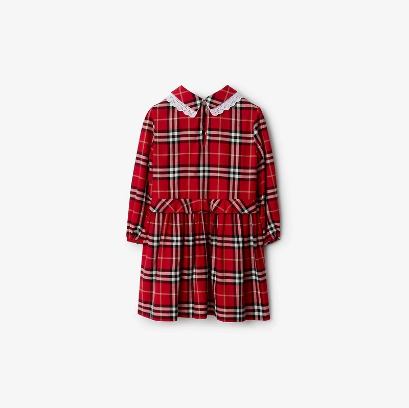 Check Cotton Flannel Dress in Poppy red | Burberry® Official