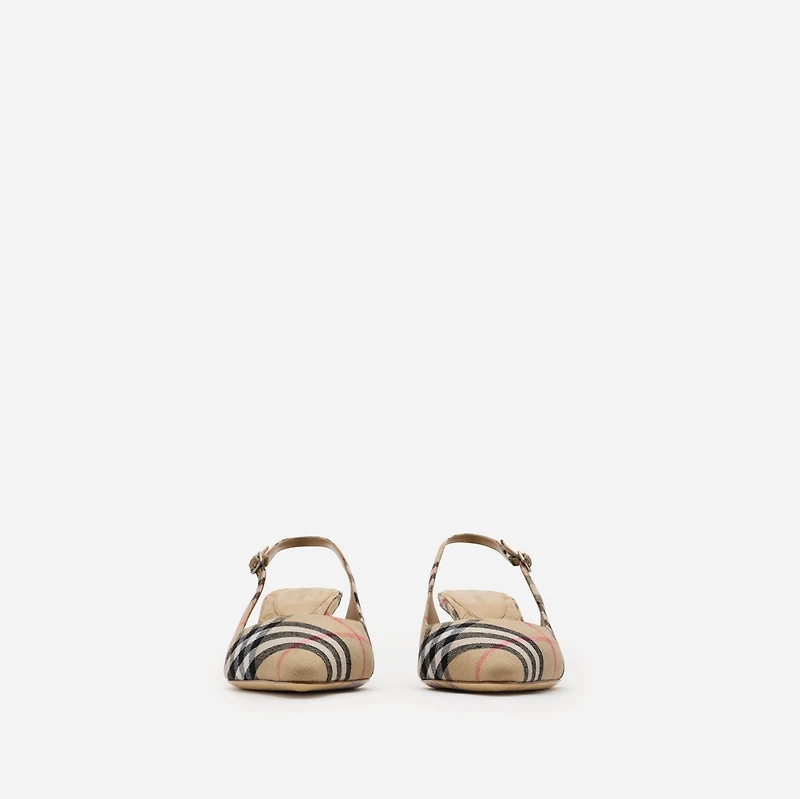 Check Dame Slingback Pumps​ in Sand - Women, Linen | Burberry® Official