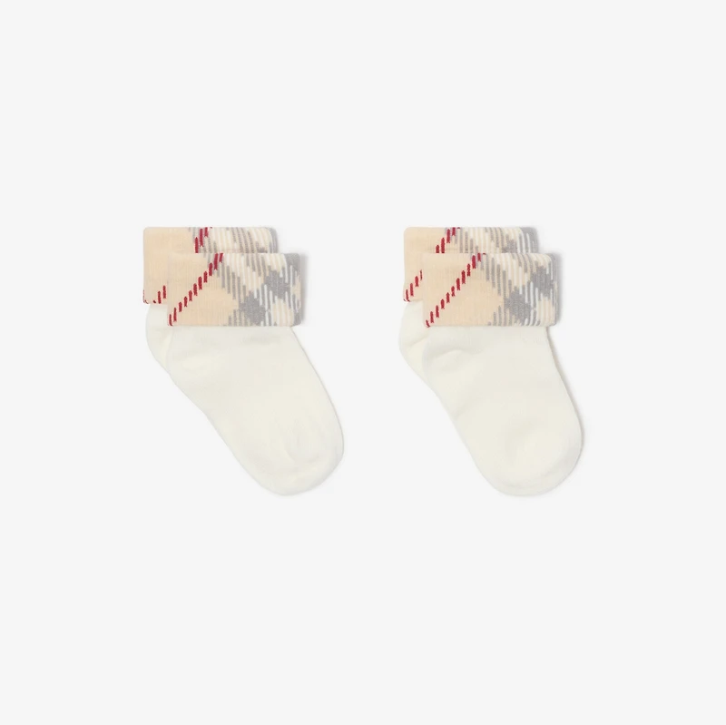 Check Trim Cotton Blend Socks in White - Children | Burberry® Official