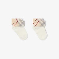Check Trim Cotton Blend Socks in White - Children | Burberry® Official