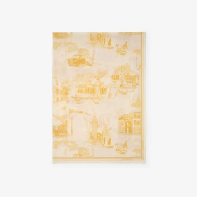 London Landmarks Wool Silk Scarf in Custard beige | Burberry® Official