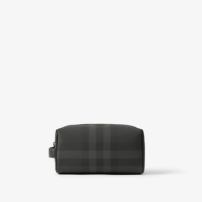 Check and Leather Travel Pouch in Charcoal - Men, Canvas | Burberry® Official