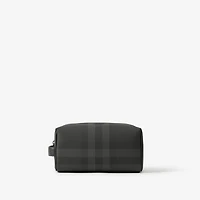Check and Leather Travel Pouch in Charcoal - Men, Canvas | Burberry® Official