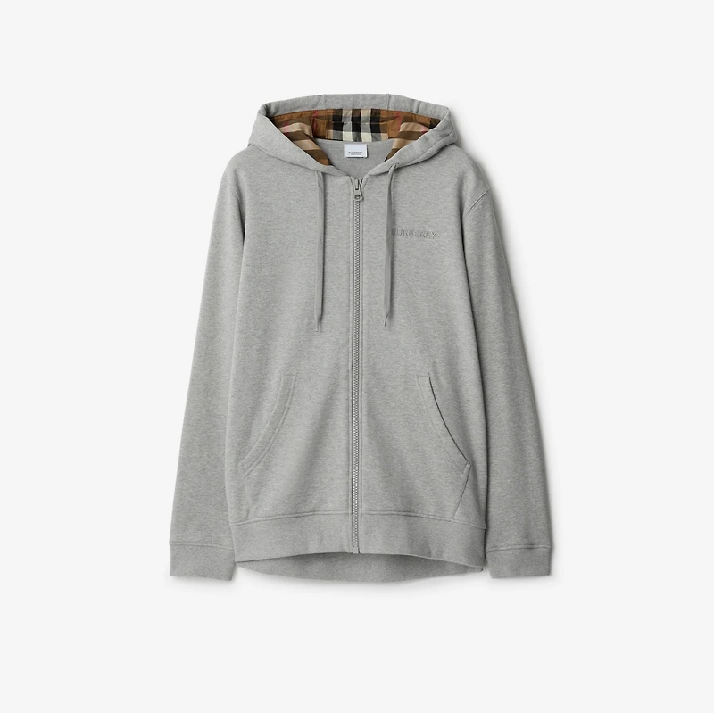 Cotton Blend Zip Hoodie in Pale grey melange - Men | Burberry® Official