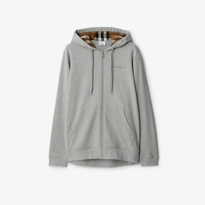 Cotton Blend Zip Hoodie in Pale grey melange - Men | Burberry® Official
