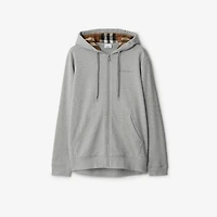 Cotton Blend Zip Hoodie in Pale grey melange - Men | Burberry® Official