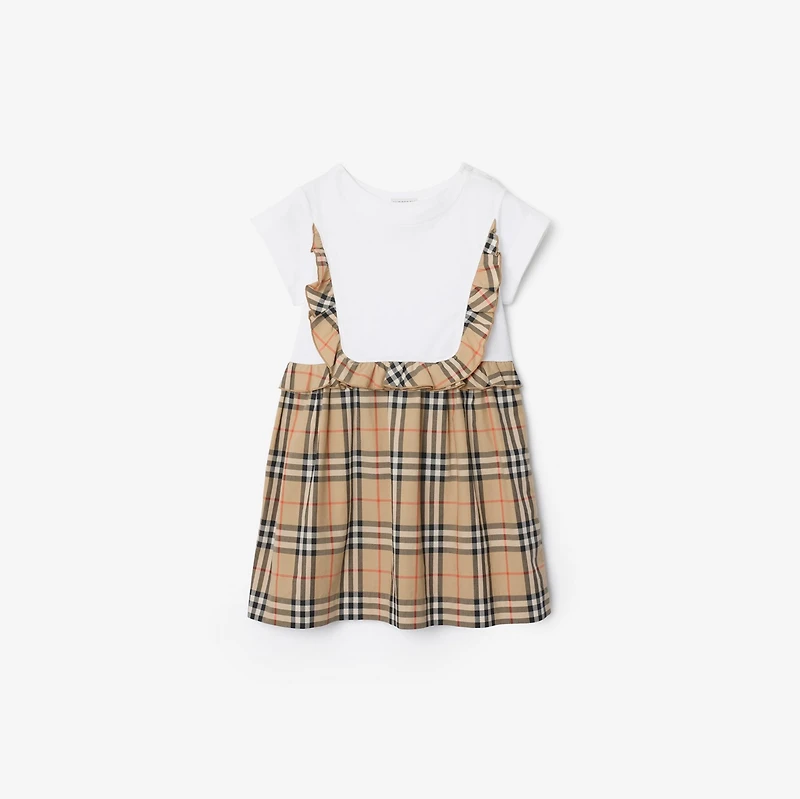 Check Trim Stretch Cotton Dress in White | Burberry® Official