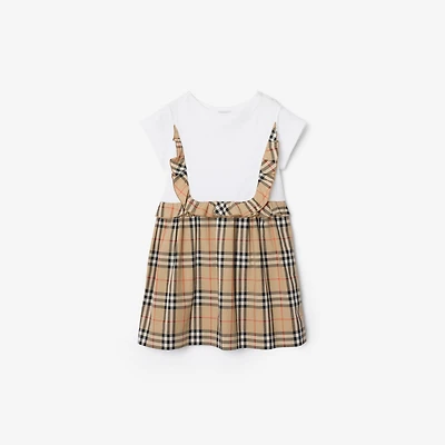 Check Trim Stretch Cotton Dress in White | Burberry® Official