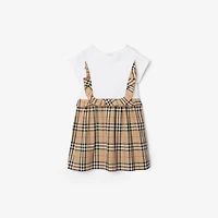 Check Trim Stretch Cotton Dress in White | Burberry® Official