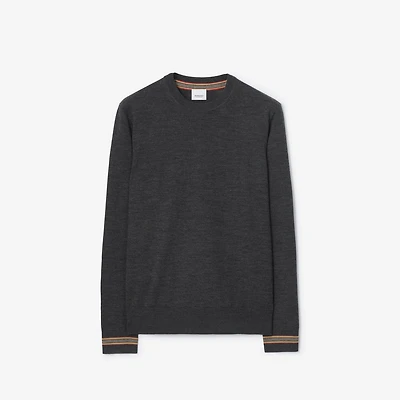 Icon Stripe Trim Wool Sweater in Dark grey melange - Men | Burberry® Official