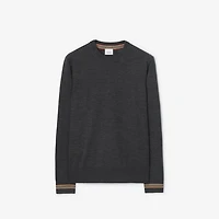 Icon Stripe Trim Wool Sweater in Dark grey melange - Men | Burberry® Official