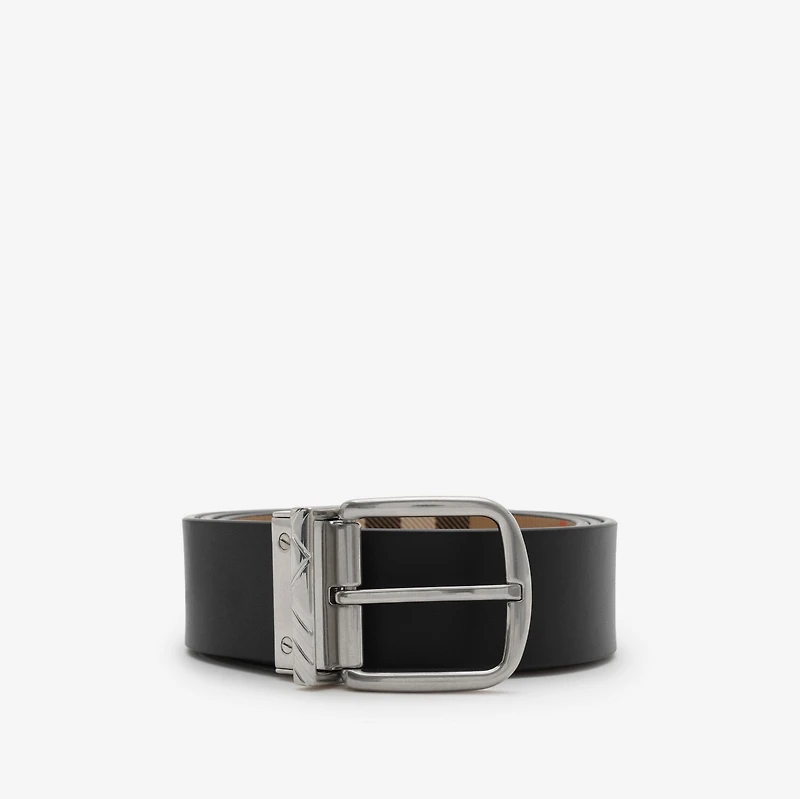 Reversible Check Pin Belt in Black/sand beige - Men | Burberry® Official