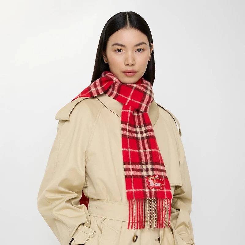 Narrow Check Cashmere Scarf in Crayon red | Burberry® Official