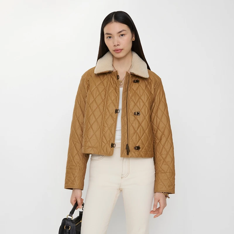 Shearling Collar Quilted Cotton Howle Jacket in Sepia/hay - Women | Burberry® Official
