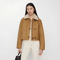 Shearling Collar Quilted Cotton Howle Jacket in Sepia/hay - Women | Burberry® Official